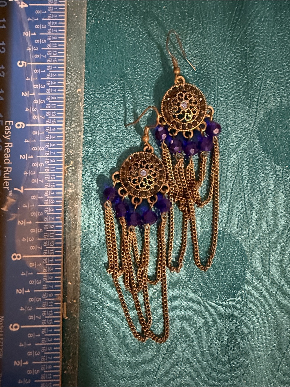Gold-Tone Filigree Dangle Earrings with Purple Beads